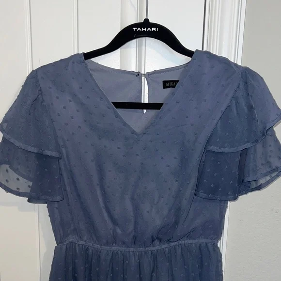 Mikarose Blue Midi Dress with Ruffle Sleeves Baby Shower/Wedding Shower Dress! - Picture 5 of 8